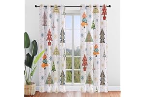 Hiseng Voile Vorhänge mit Ösen Durchsichtig Halbtransparent Ösenvorhang für Fenster Wohnzimmer Schlafzimmer Elegant Weihnachten Bunt Transparent Gardine 2er Set (140x160cm,Weihnachtsbaum)