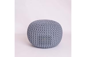 PARADISE STAR Chunky Knitted Round Large 100% Cotton Pouffe Footstool Ottoman Handmade Knitted Pouffe Children Adults Kids Living Room COLOUR CHARCOAL