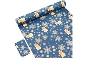 OTMVicor Rouleau de papier cadeau de Noël recyclable, 15 m x 43 cm, bleu marine, imprimé avec étoile, flocon de neige, bonhomme de neige pour emballage cadeau de Noël, décoration de fête