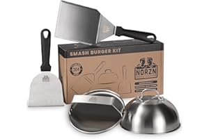 Norzn Brothers® Kit Smash Burger – Presse Smash Burger, Presse Burger, Smasher Burger, Kit Burger, Spatule Plancha, Cloche plancha, Acier INOX 304, Certifié Contact Alimentaire UE, Garantie 10 Ans