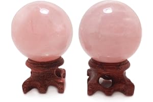 POLAR JADE Juego de 2 bolas de cristal de cuarzo rosa, 45 mm de diámetro, para escrito, decoración, curación, meditación, Feng Shui, hechas a mano