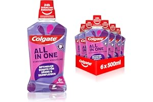 Colgate Płyn do płukania jamy ustnej All In one 6 x 500 ml – zapewnia natychmiastową i trwałą świeżość i ochronę przed próchnicą - antybakteryjne czyszczenie jamy ustnej i zębów bez alkoholu ** dla