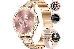 LIGE Montre Connectée Femme Bluetooth Appels pour Android iOS Sport Fitness Activity Tracker Montre Femme Connectée 1,32" HD Fréquence Cardiaque Sommeil Moniteur Elégant Diamond Rose Or Smartwatch