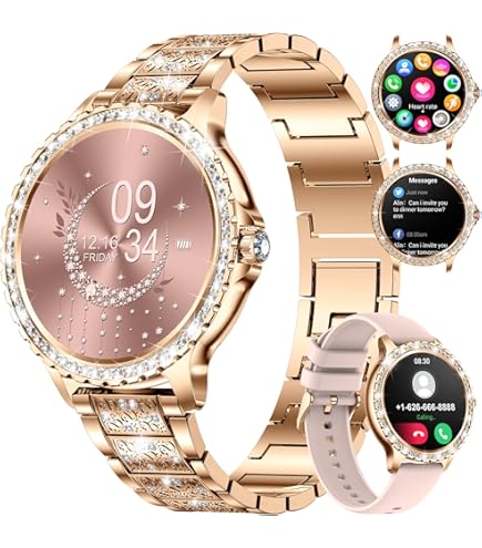 Fitoncloud Smartwatch voor dames met oproep, 1,27 inch HD smartwatch met stappenteller, SpO2 hartslagmonitor, slaap, 120 sportmodi, waterdicht, IP68 smartwatch voor Android iOS, roségoud