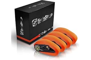 SafeStrap Extremely Robust Tie Down Ratchet Straps - 1600kg capacity - 4 Pack 4m - EN 12195-2 Compliant Test Winner - Orange
