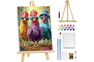 MOGTAA Chicken Paint by Numbers for Adults Beginner with Frame, Animal Painting by Numbers for Adults with Easel, DIY Oil Painting Kits Art Crafts for Home Decor, 8x12in