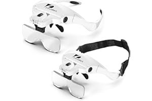 Pancellent Occhiali con Lente d'Ingrandimento con 2 luci LED Pinzette di Precisione da 9 Allegati
