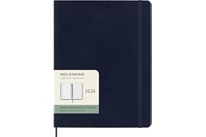 Moleskine Weekly Planner, 2026 Weekly Agenda 12 Months With Space For Notes, With Soft Cover and Elastic Closure, XL Size 19x25, Blue Color