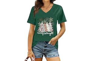 hohololo Christmas T Shirt Womens Merry Christmas Shirt Xmas V-Neck Shirts