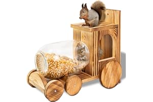 ANSTEEP Wood Squirrel Feeder, Backyard Gallon Jar Squirrel Feeders for Outside Winter, Durable Squrrill House Box Easy to Fill with Removable Front Panel, Wooden Chipmunk Feeder for Corn, Peanuts