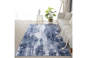 Xfrog Abstrakter Moderner Waschbarer Teppich für Wohnzimmer, Kurzflor Flächenteppich für Schlafzimmer, Kinderzimmer - Marinegrau 120x160CM