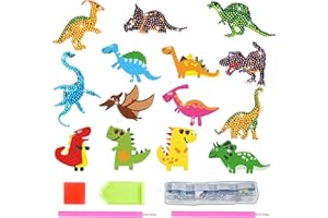 LUKIUP 14 Pièces Dinosaures Diamond Peinture, Kit de Peinture Diamant 5D, Diamond DIY Painting Enfants, pour Garçons Filles et Adultes Débutants