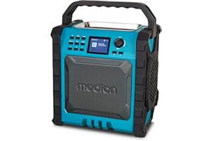MEDION P66896 Radio de Chantier (Dab Plus, Dab+/UKW, Batterie intégrée, écran Couleur, Bluetooth, Fonction powerbank, IP54, Robuste, Deux radiateurs passifs)