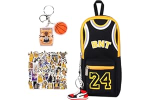 Lemotoy NBA Kobe Estuche Set 52 Piezas,Pegatinas de Kobe,Llavero Kobe Negro Expandible Doble Organizador Oficina Portalapices Neceser Maquillaje para Niñas Niños Adolescentes Estudiantes Adultos