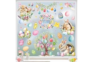 KIKISML 81 adesivi pasquali per finestre, a forma di coniglietto pasquale, a forma di uova, decorazione statica su entrambi i lati, per la scuola, la casa, l'ufficio, le feste