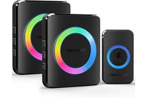 TECKNET Funkklingel, Kabellose Türklingel Funk Set 400m Reichweite, IP65 Aussen Wasserdicht Haustür Klingel mit 2 Plug-In-Empfänger und 1 Sender, Ring doorbell und Klingelknopf Mit LED-Blitz