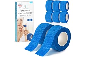 Health Press® Pansement Doigt Auto-adhésif – 8 Rouleaux Bleu (2,5cm x 4,5m) | Bandage Élastique de Fixation | Bande Résistante à la Poussière, à la Graisse et à la Saleté pour Doigts