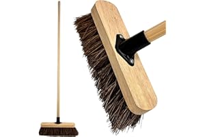 ED LINEN 10” Outdoor Garden Broom with Wooden Handle Natural Stiff Bassine Hard Bristle with Durable Support Bracket Yard Brush Heavy Duty Broom Outdoor Cleaning Sweeping (PACK OF 1)
