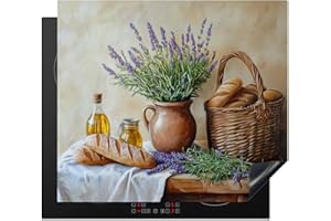 KitchenYeah© Protege Couvre Plaque De Cuisson Décoration Cuisine Tapis Protection Protecteur Induction 59x52 cm Lavande - Pain - Nature Morte
