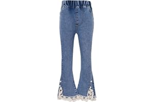 YUUMIN Pantaloni di Jeans per Bambina con Zampe di Elefante Jeans Svasati Leggings con Orlo in Pizzo Pantaloni in Denim Pantaloni a Gamba Larga