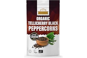 Ausha Organic Tellicherry Black Peppercorns 500g Whole - 2** GREAT TASTE AWARD - UK Certified Organic by Soil Association - For Grinding and Cooking - Extra Bold Tellicehrry Peppercorns