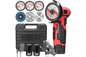 JINSENTGG Smerigliatrice a Batteria, Smerigliatrice Angolare con 2 Batterie da 2000mAh & 6 Vassoi di Taglio, Mini Smerigliatrice Angolare a Batteria per Tagliare, Lucidare e Levigare - Rosso