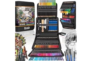 RAGI Zestaw artystyczny do rysowania dla dorosłych – 144 elementy – Profesjonalne ołówki i kredki ołówkowe z niełamliwymi wkładami – Piórnik z wyposażeniem dla artystów – 120 odcieni kredek