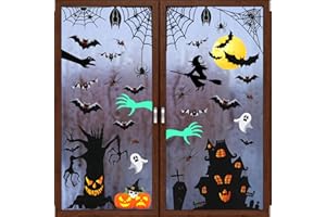 Wothfav Adesivi Finestre Halloween, Vetrofanie Finestredi Halloween, 9 Fogli DIY Adesivi Murali Rimovibili Festival Vetro, Mano Fantasma Illuminata, Zucca, Fantasma Casa, Halloween Decorazioni