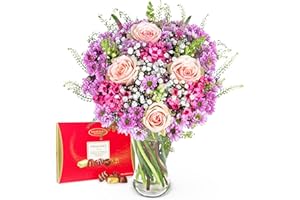 PRESTIGEFLOWERS Soleil Rose - Fleurs Fraîches - Livraison le lendemain - Fleurs d'anniversaire - Bouquet de roses - Cadeaux d'occasion - Bouquet de fleurs - Cadeaux d'anniversaire - Livraison gratuite (+ Chocolats)
