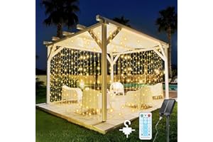 GCMacau Luces led Exterior Solar, luces de hadas jardín 3x3m 300 LED Alambre de Cobre, 8 Modos IP65 Impermeable Cadena (luz calida)