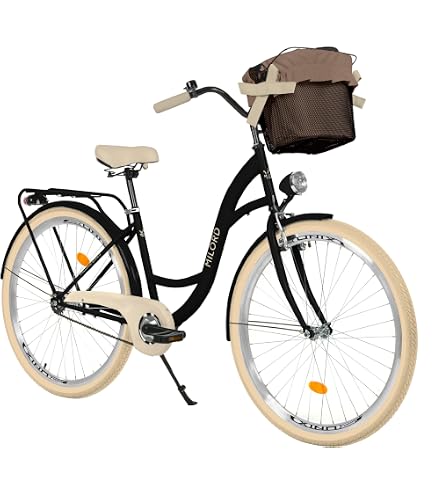Komfort Fahrrad Citybike Mit Korb Vintage Damenfahrrad Hollandrad, 28 Zoll, Rot, 1-Gang Sport & Freizeit
