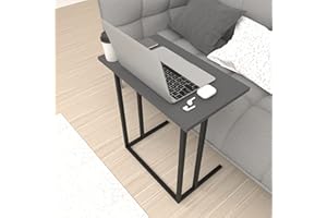 [en.casa] Stolik do laptopa Högsby stolik pomocniczy w kształcie litery C, stolik kawowy z metalowym stelażem, stolik do salonu, sypialni, stolik do łóżka, antracyt