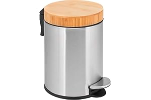 Bremermann Cubo de baño con tapa de bambú, 3 l, color acero inoxidable mate