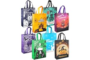 Aviski 8 szt. torebek na cukierek albo psikus na Halloween, torby na zakupy z uchwytami, torby na prezenty, wielofunkcyjne torby na Halloween z włókniny do pakowania prezentów, cukierek albo psikusy,