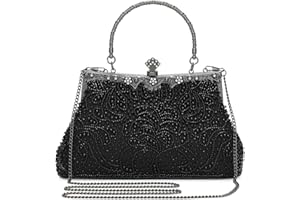 BAIGIO Torebka damska w stylu vintage 1920S, elegancka torebka z koralikami, torebka na wieczór, czarna, 23 x 5 x 13 cm