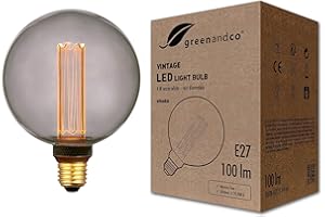 greenandco Vintage Design Żarówka LED do nastrojowego oświetlenia | E27 G125 | dymna | 4W 100lm | 1800K bardzo ciepła biel | 320° | 230V | bez migotania | nieściemnialna | żarówka Edisona