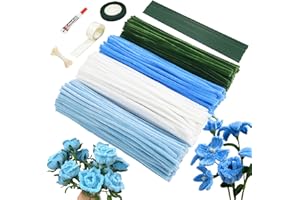 GENHH 400 Stück Pfeifenputzer, Pfeifenreiniger Blumen Blau Pfeifenputzer zum Grüne Pfeifenreiniger Pipe Cleaner Basteln 4 Farben Chenilledraht für Basteln DIY Handwerk Dekorieren