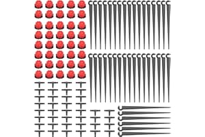 120 Piezas Kit de Riego por Goteo Automátic, VooGenzek 40 Goteros de Riego Ajustables de 8 Agujeros + 40 Tee Conectores + 40 Estaca Microtubo Piqueta para Manguera de 4/7mm, para Césped, Jardín, Rojo
