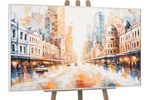 YS-Art Gemälde stadt bunt Acryl Gemälde auf Leinwand Bilder mit Rahmen malen handgemalt Wandbild Wohnzimmer modernes Wohndekor echtes Kunstwerk 120x80 cm