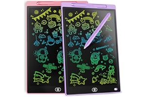 [2 STÜCKE] LCD Schreibtafel 12 Zoll, Genialba Buntes LCD Schreibtablett, LCD Writing Tablet, Elektronischer Tablette, Grafiktablett für Kinderspiele 2 3 4 5 6 7 Jahre Jungen Mädchen (Rosa&Viola)