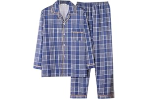 vejtmcc Pijama de hombre largo de algodón para hombre, chaqueta clásica con botones, diseño a rayas, pijama de hospital con botones, conjunto largo y cálido de invierno