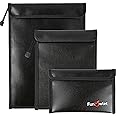 Fireproof Waterproof Money Document Bag - 3 Pack Safe Upgraded Zipper Bags, Fire & Water Resistant Storage Organizer Pouch for A4 A5 Documents Holder,File,Cash,Jewelry,Passport,Tablet,Laptop (Black)