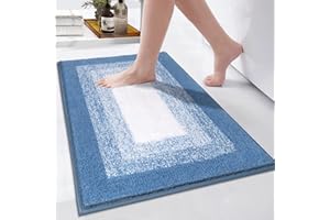 Enyhom Dywanik łazienkowy, antypoślizgowy, 45 x 65 cm, miękki, nadaje się do prania, bardzo puszysty, pochłaniający wodę, mata prysznicowa, do wanny, toalety, niebieski