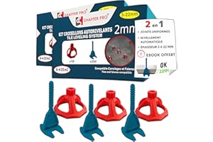 Croisillons carrelage autonivelant 2 mm | 400 clips + 200 cadrans réutilisables | 3-22 mm I Shaffer pro | compatible 20mm I système nivellement à visser | aide la pose de carreaux pour pose Sols/murs
