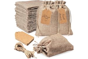 30 Stück Jutesäckchen mit Kordelzug 10 x 14 cm, Aongray Jute Beutel klein mit 30 DIY-Karten Sackleinen Geschenksäckchen Taschen Schmuckbeutel,Ramadan Kalender Weihnachten deko