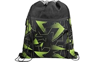 ‎COOCAZOO coocazoo Turnbeutel „Lime Flash”, schwarz-grün, mit Reißverschlussfach und Kordelzug, reflektierende Elemente, Schlaufen zur Befestigung am Schulrucksack, 10 Liter, ab der 3. Klasse