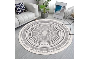 SHACOS Tappeto Rotondo Cotone Lavabile 120x120 cm Salotto Vintage Mandala con Nappe Soggiorno Camera da Letto, Cucina (Grigio)