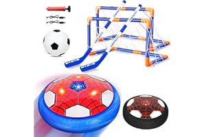 PHILIVIVI Spider Hover Hockey Football Set, 3 in 1 Hover Football Hockey Set for Kids, Rechargeable LED Hover Football with 2 Goals Air Floating Football Gifts for Boys Girls Kids 3-12