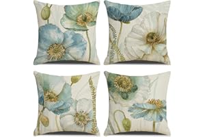 KSSKEN Fundas Cojines 45x45cm, Juego de 4 Fundas de Cojines Algodón Lino Decorativa Hogar Almohadas Fundas para Sala Sofá Cama Decoración para Hogar-Loto Azul