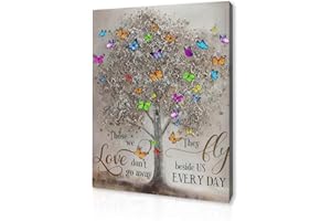 Qiukoo Framed Canvas Wall Art – Memorial Tree and Butterfly Artwork, Waterproof Modern Print with Hook, Wall Decoration for Living Room, Bedroom Pictures for Wall or Prints for Walls – 12x16 Inch